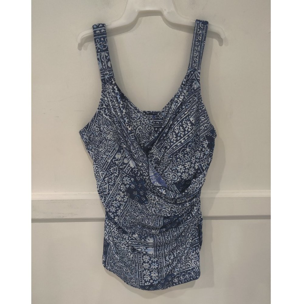 NWT Lands' End Women's Slender V-Neck Tunic 1 Piece Swimsuit Size 24WT $150 Z767